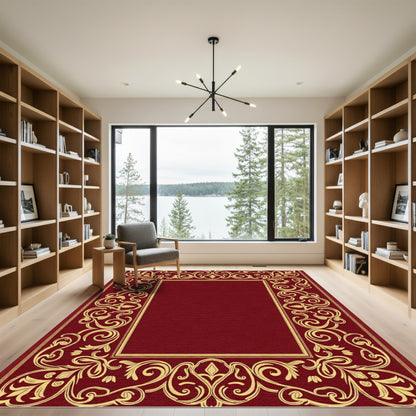 Golden Vineyard Scroll Border Rug