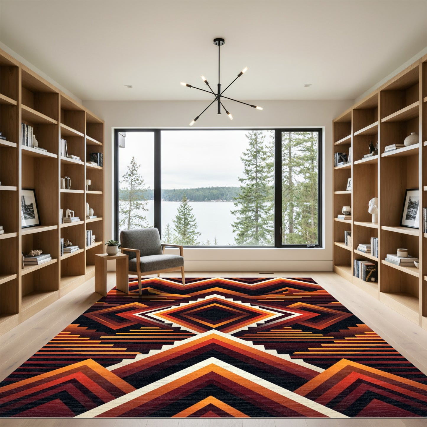 Warm Tones Geometric Chevron Rug