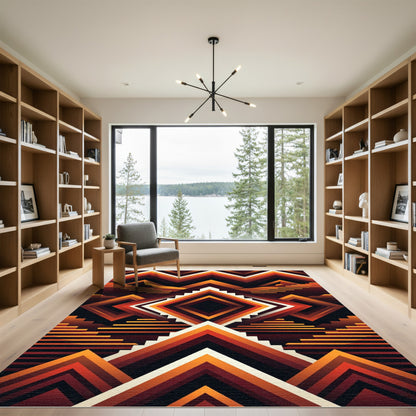 Warm Tones Geometric Chevron Rug