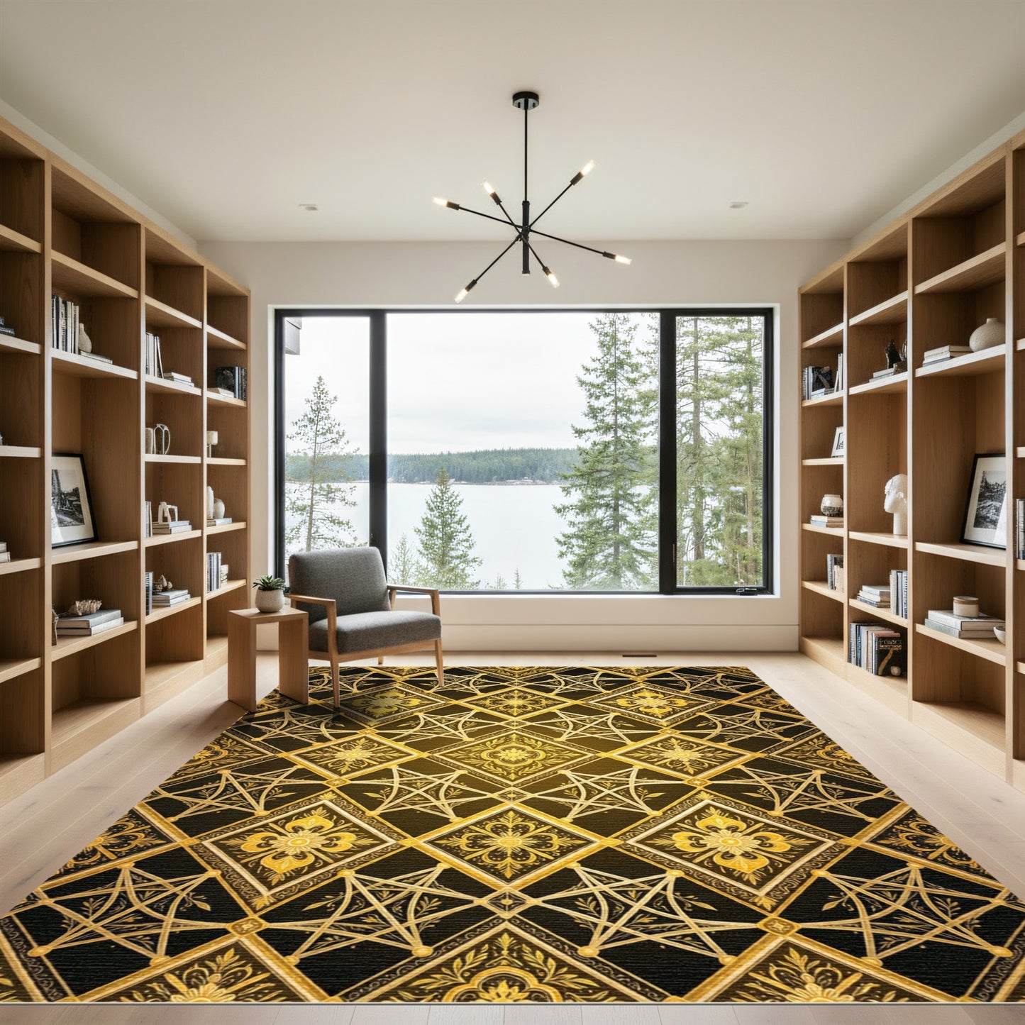 Gilded Baroque Diamond Star Lattice Rug