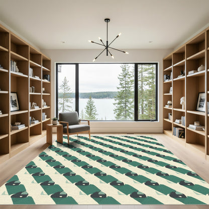 Abstract Emerald And Cream Diagonal Stripe Rug