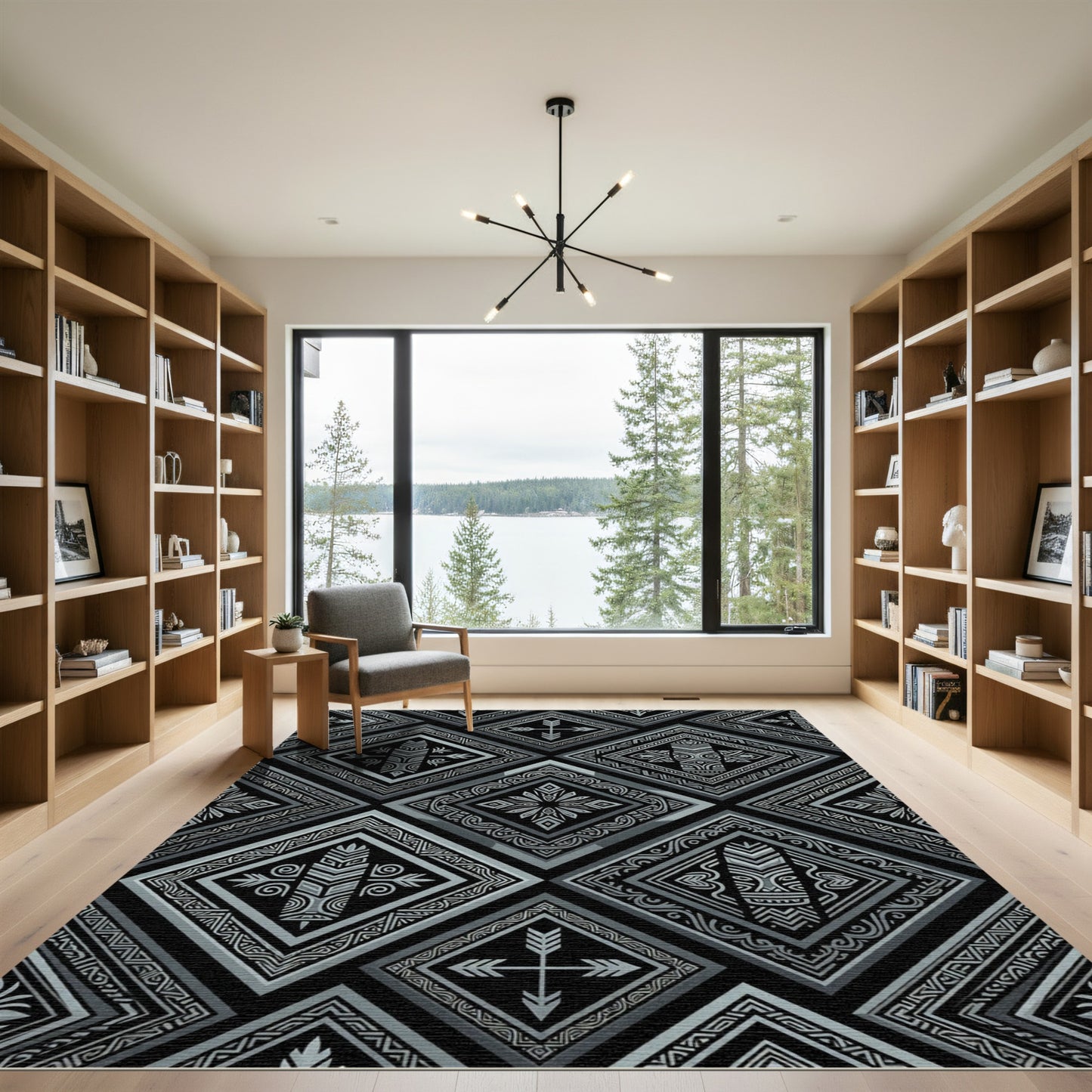 Monochrome Tribal Geometric Diamond Art Rug