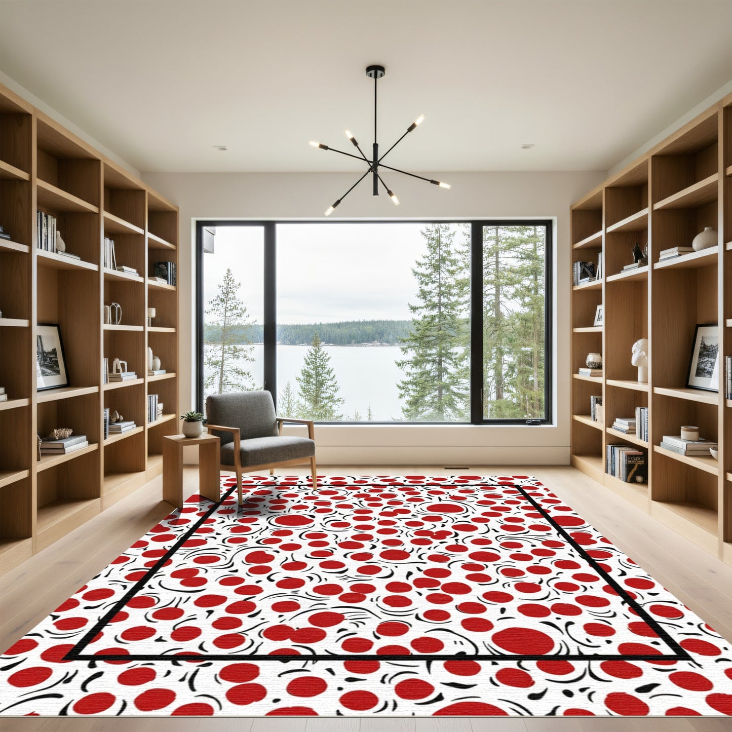 Crimson Circles Whimsical Swirl Rug