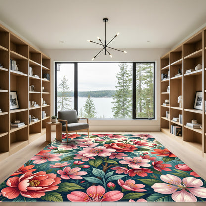 Blossoming Pink Cherry Flower Bouquet Rug
