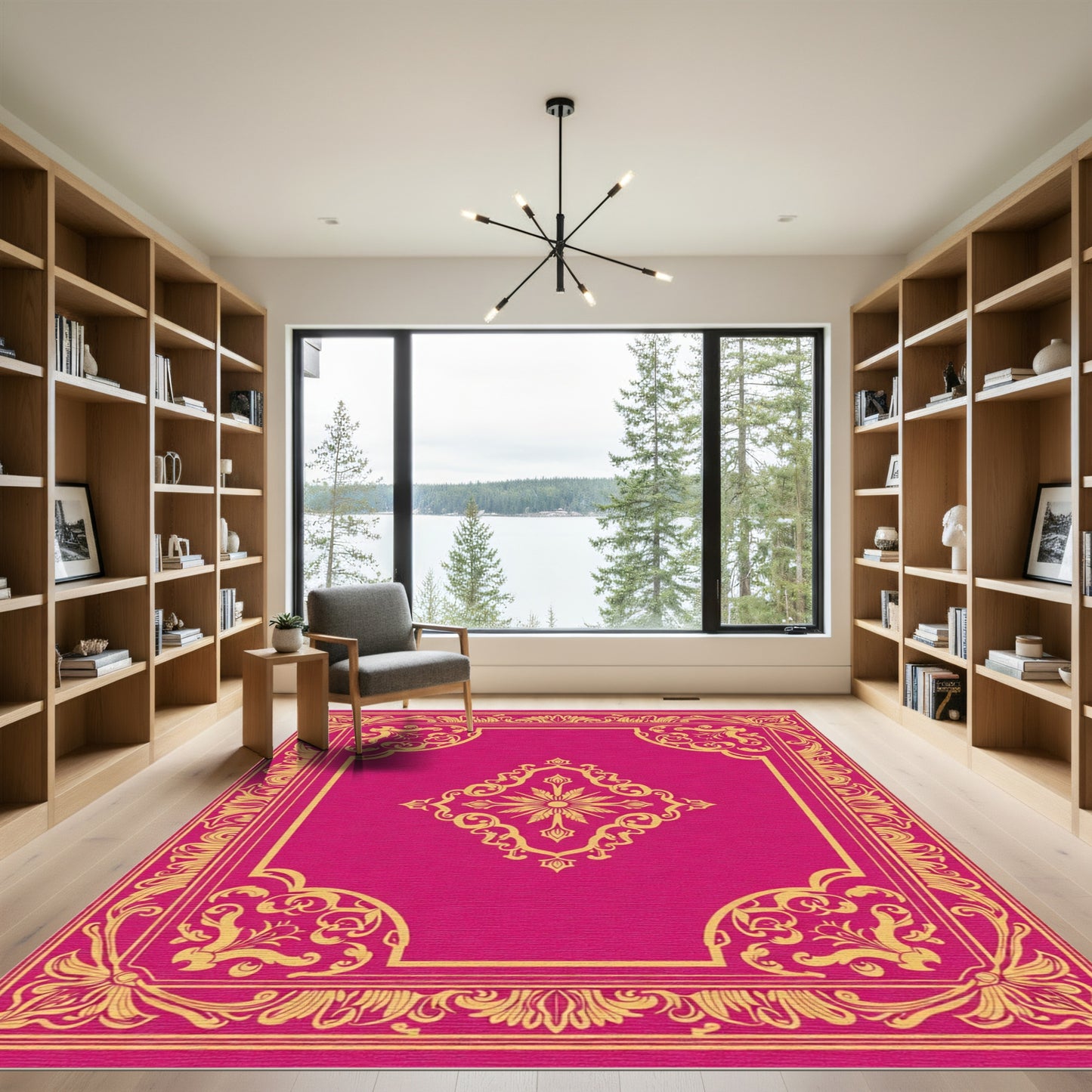 Vibrant Gold Floral Frame Rug