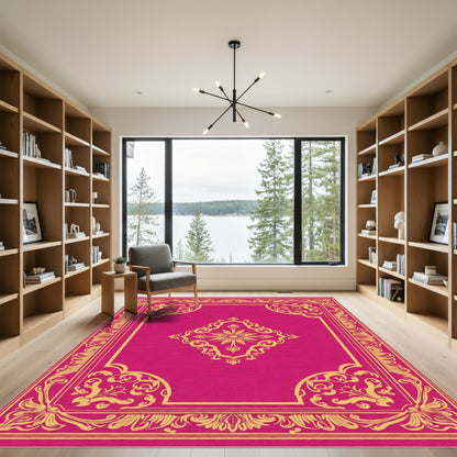 Vibrant Gold Floral Frame Rug