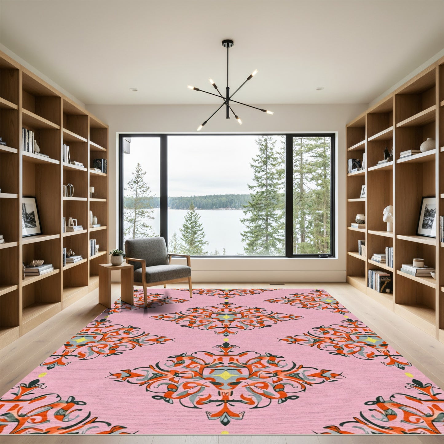 Pink Floral Medallion Abstract Composition Rug