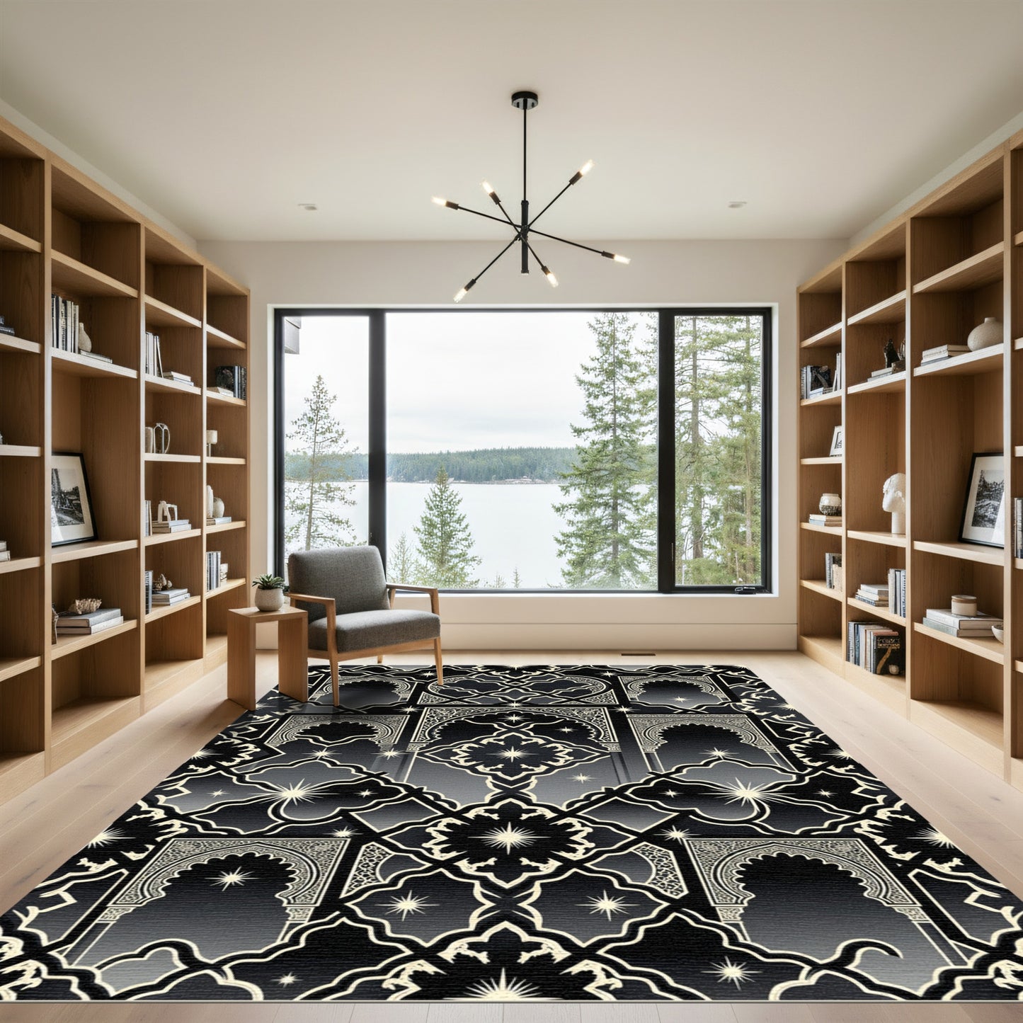 Celestial Black Arch Geometric Star Medallion Rug