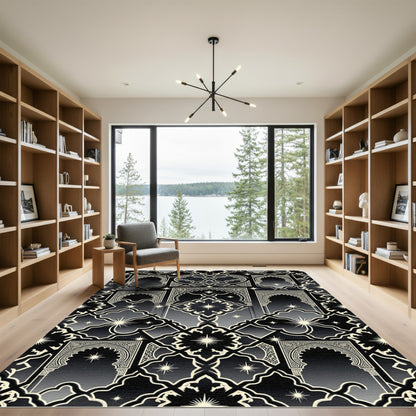 Celestial Black Arch Geometric Star Medallion Rug