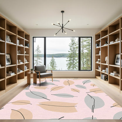 Soft Pink Abstract Leaf Outline Rug