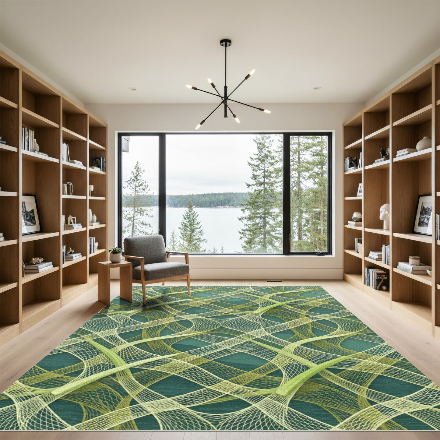 Emerald Woven Intertwined Mesh Ribbon Rug