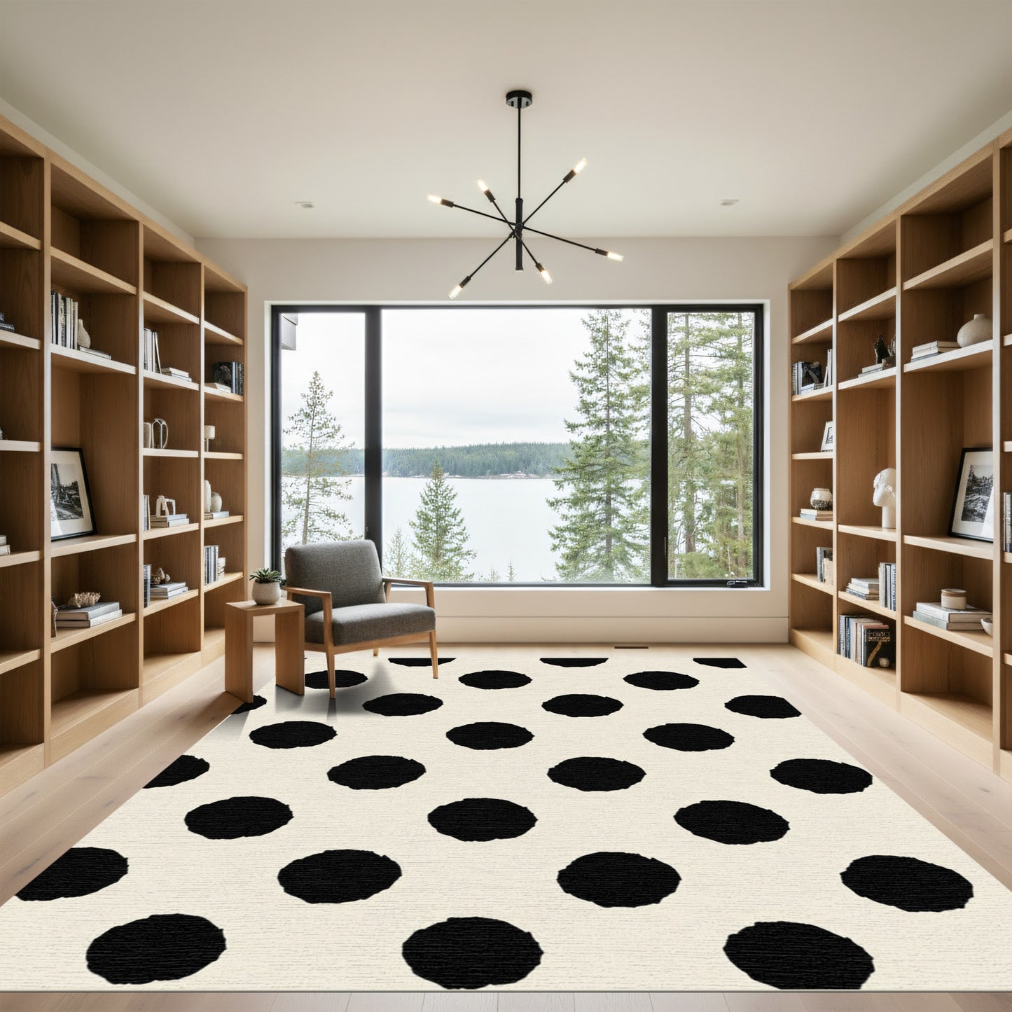 Cream Black Polka Dot Rug