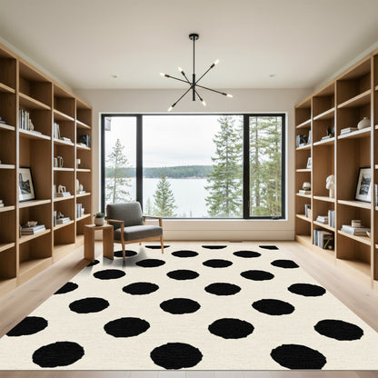 Cream Black Polka Dot Rug