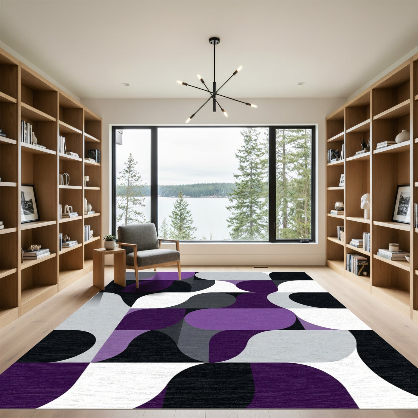 Modern Purple Geometric Wave Rug