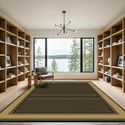 Black and Gold Striped Border Rug