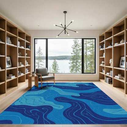 Deep Blue Wavy Organic Flow Rug