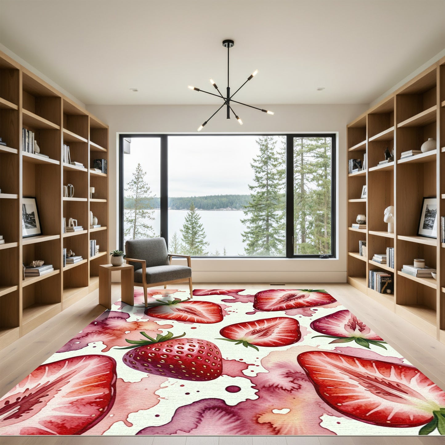 Watercolor Strawberry Slice Botanical Still Life Rug