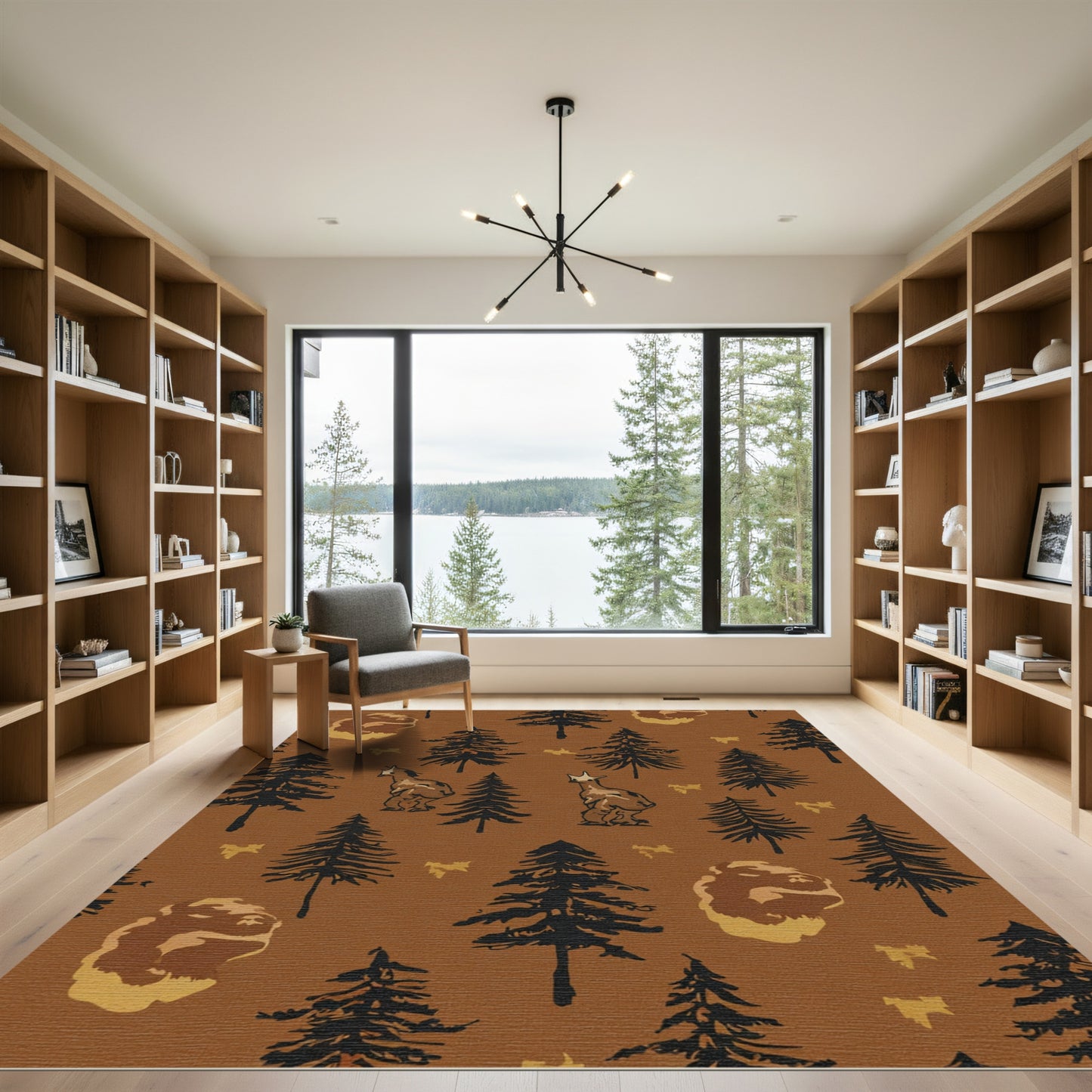 Woodland Creatures Forest Landscape Brown Rug
