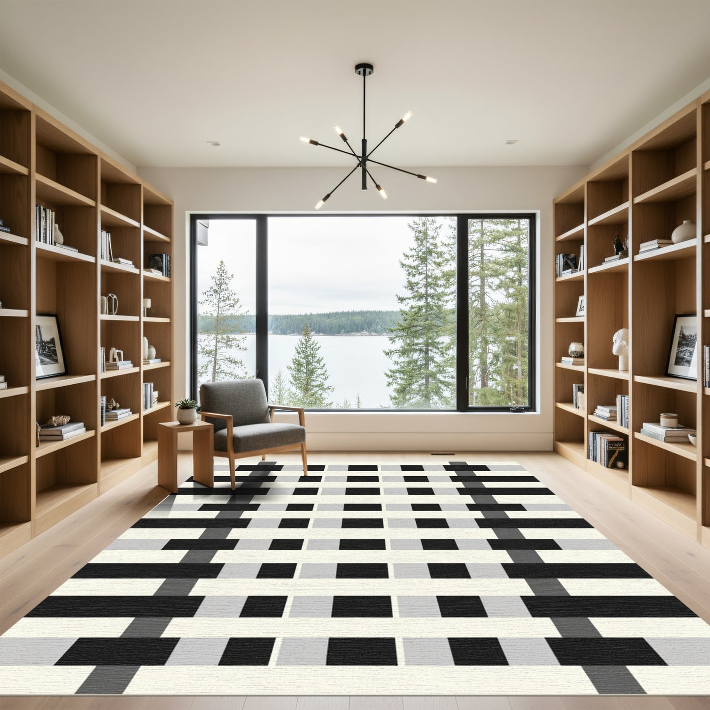 Modern Black Gray Stripe Weave Rug