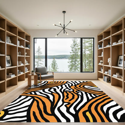 Bold Orange Black White Zebra Rug