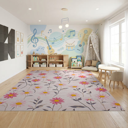 Whimsical Blush Pink Daisy Stem Rug