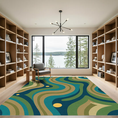 Retro Wavy Organic Swirl Rug