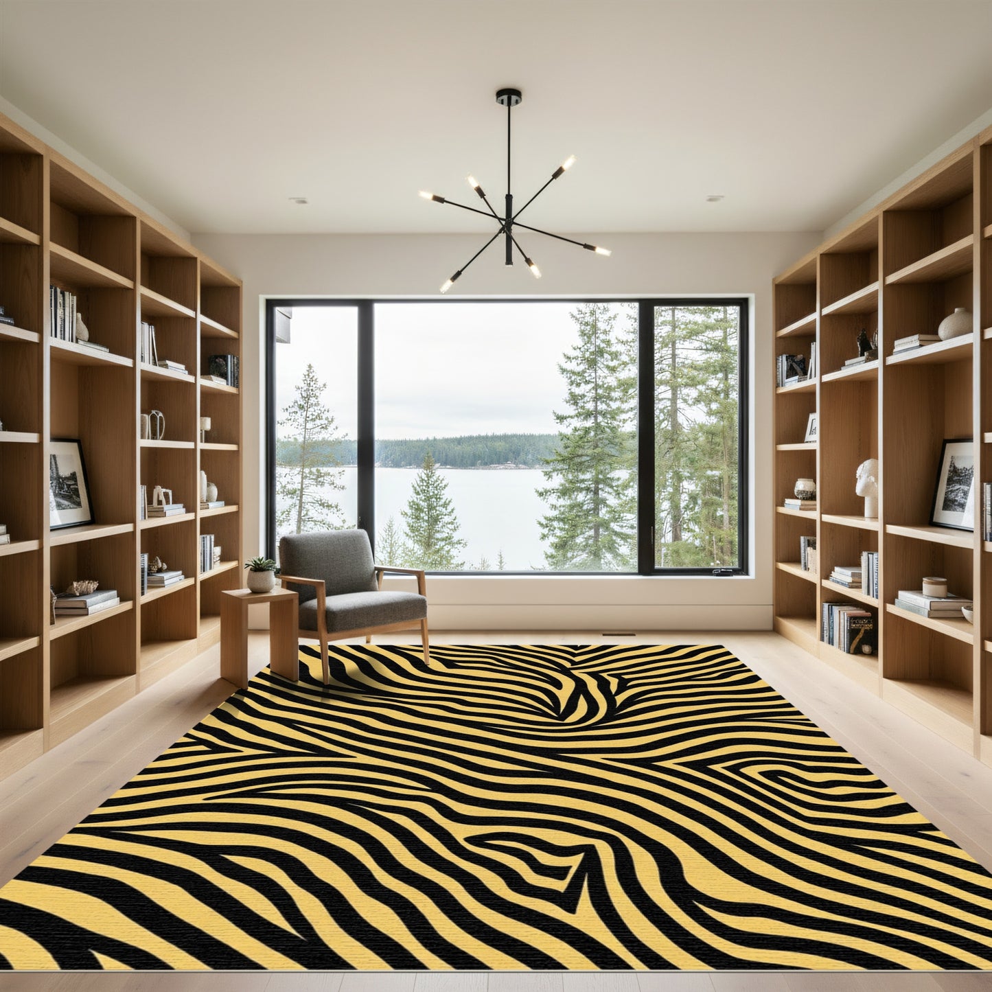 Golden Yellow And Black Stripped Curves Rug
