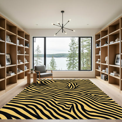 Golden Yellow And Black Stripped Curves Rug