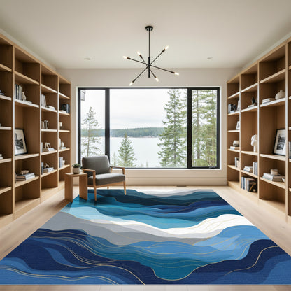 Deep Blue Gradient Wavy Landscape Rug