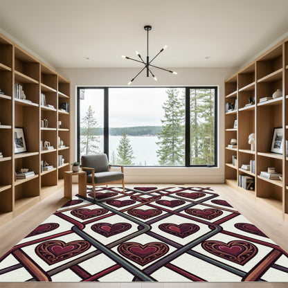 Deep Crimson Heart Weave Composition Rug