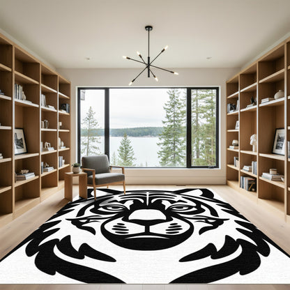 Bold Black White Tiger Face Rug