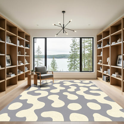 Cream Organic Shapes Gray Background Rug