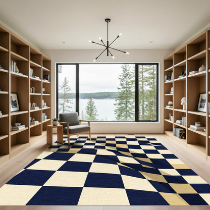 Navy Cream Checkered Grid Rug