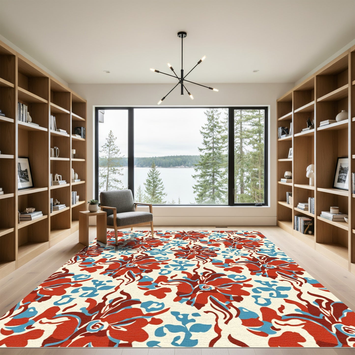 Bold Red Blue Floral Medallion Rug
