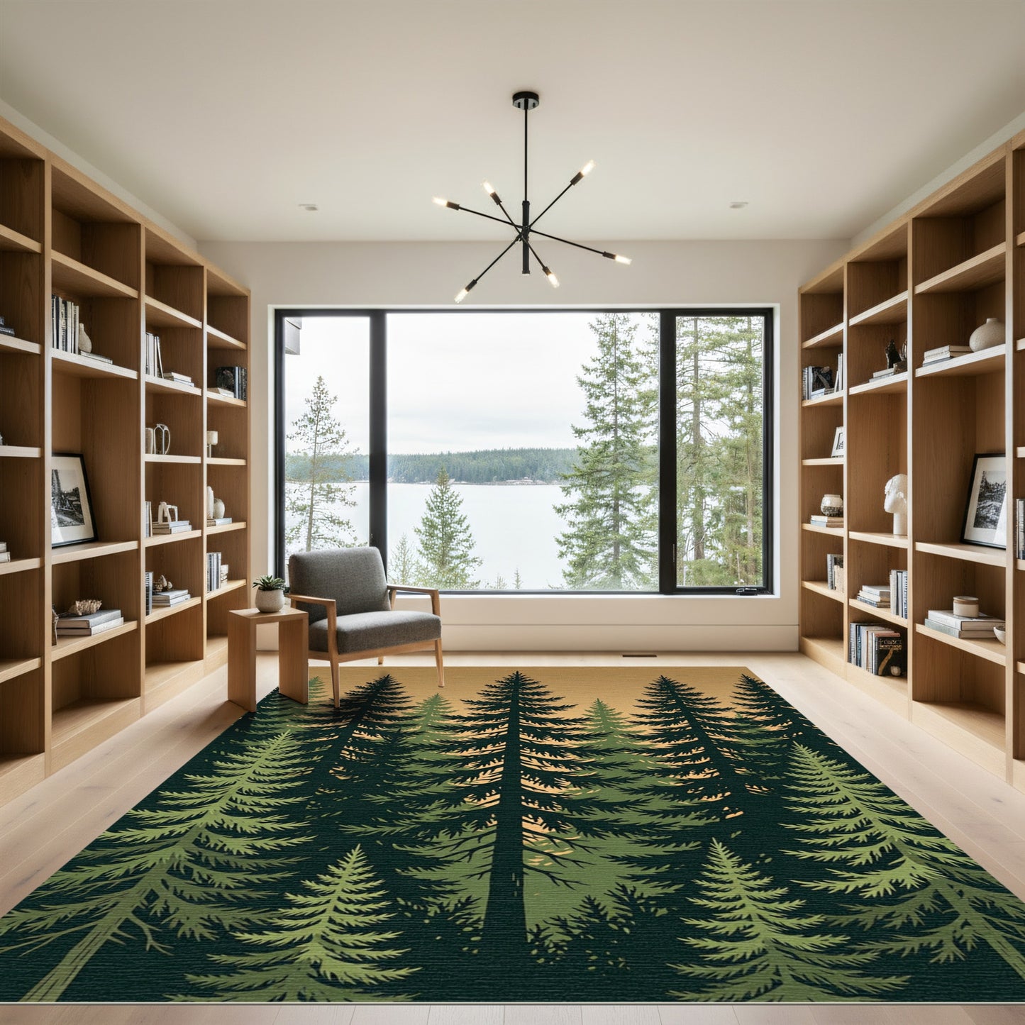 Earthy Evergreen Forest Silhouette Rug