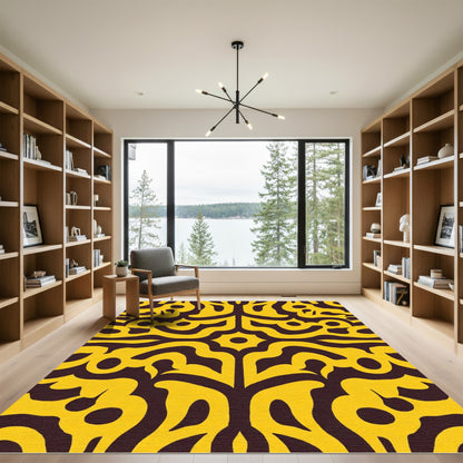 Bold Yellow Scrolling Vine Rug