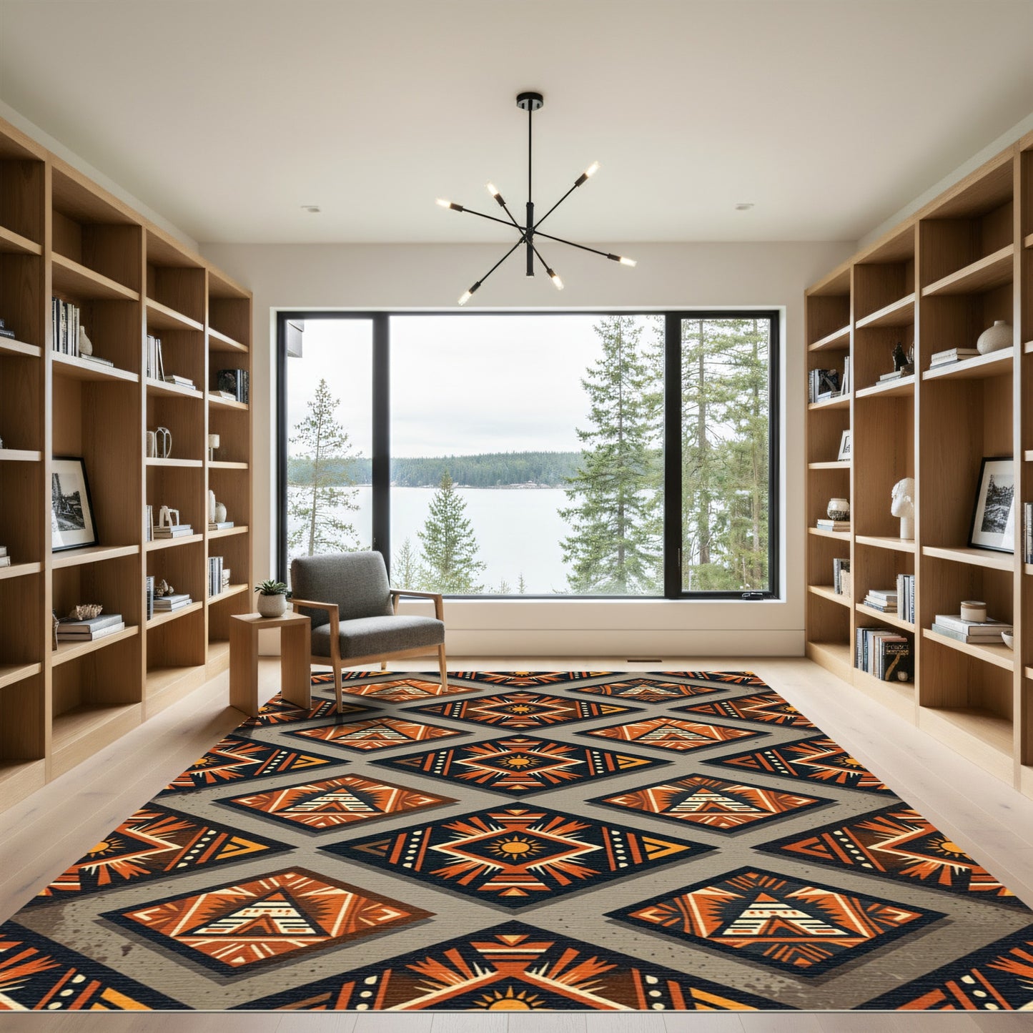 Terracotta Sun Geometric Boho Diamond Rug