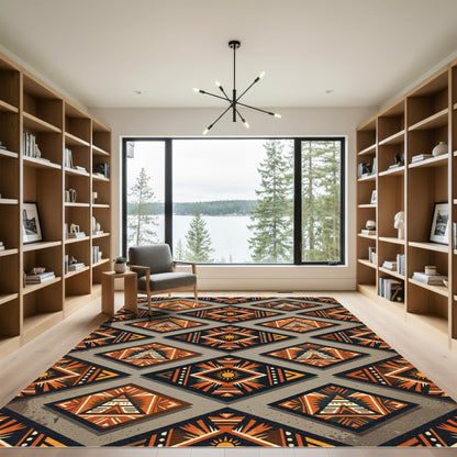 Terracotta Sun Geometric Boho Diamond Rug