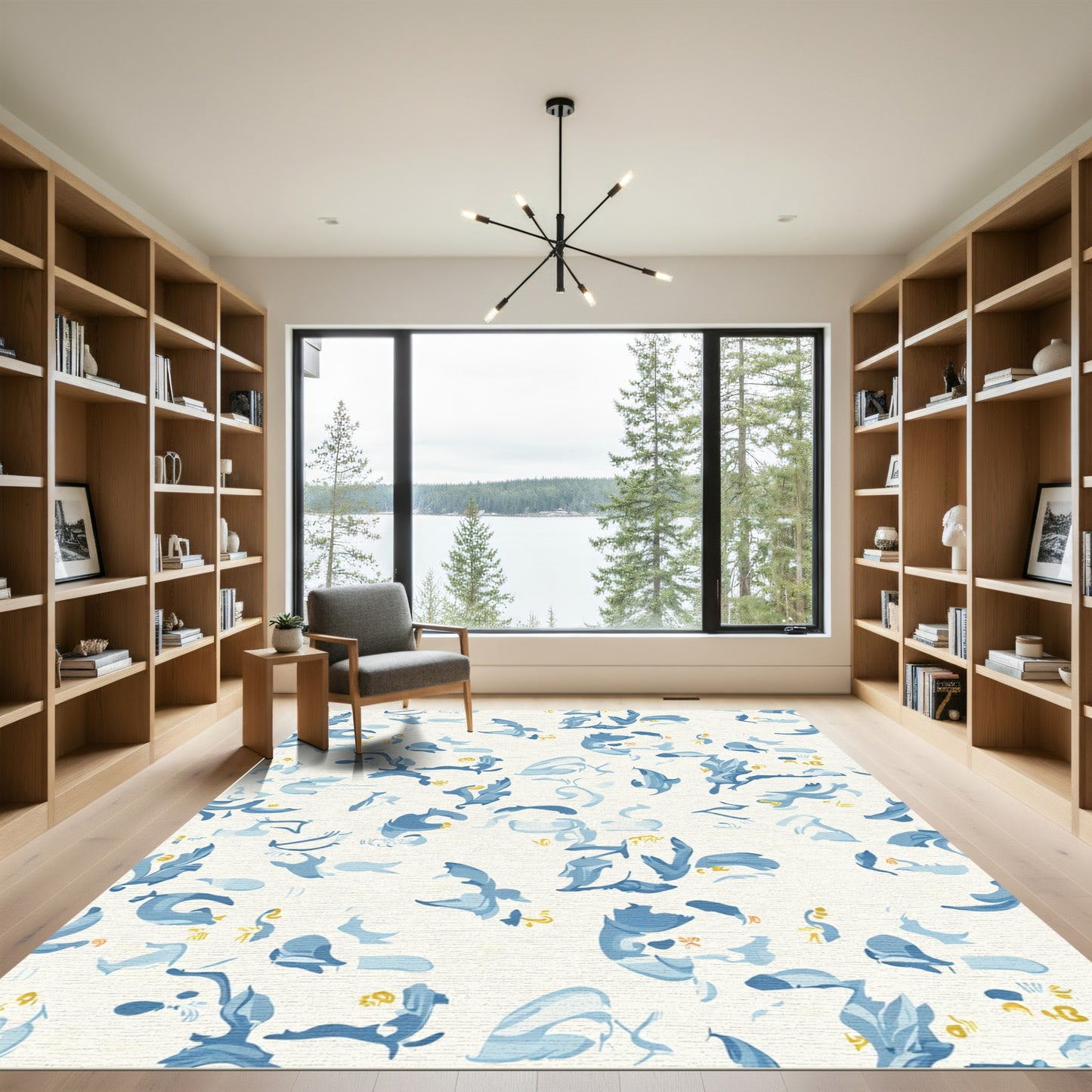 Blue Yellow Abstract Swirls Composition Rug