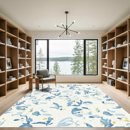 Blue Yellow Abstract Swirls Composition Rug