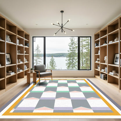 Pastel Geometric House Grid Rug