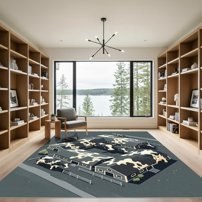 Abstract Monochrome Holstein Cow Farm Scene Rug