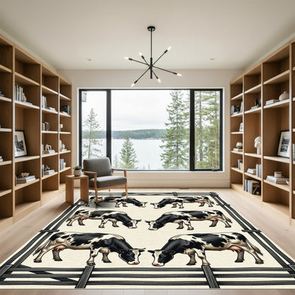 Farming Black and White Cow Grid Rug