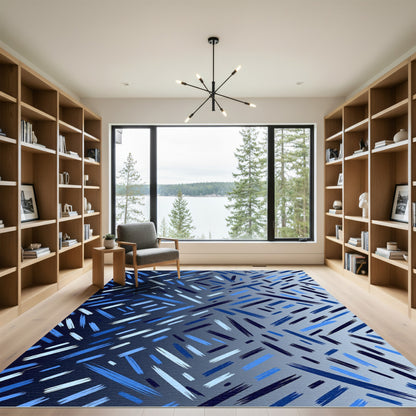 Abstract Blue Stroke Scatter Rug