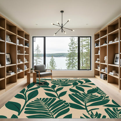 Deep Green Tropical Leaf Medley Rug