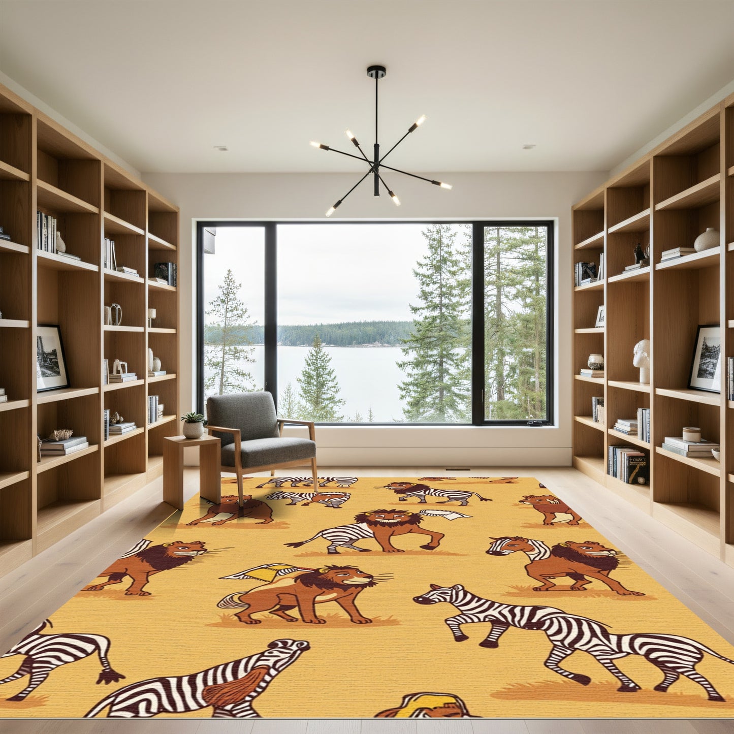 Whimsical Lion Zebra Savannah Playground Rug