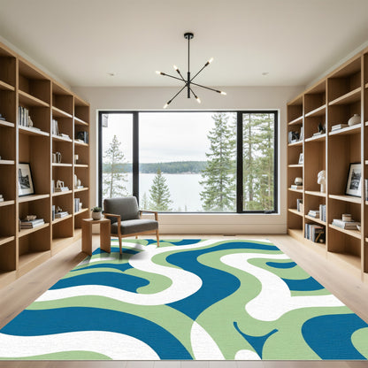 Blue White Green Wavy Flow Rug