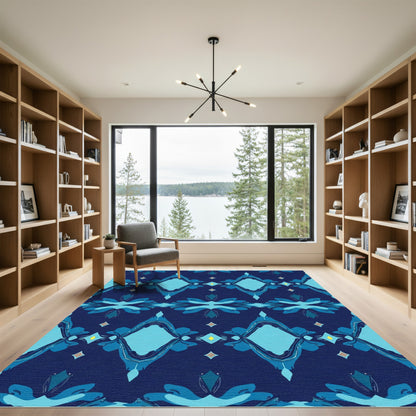 Deep Blue Diamond Floral Rug