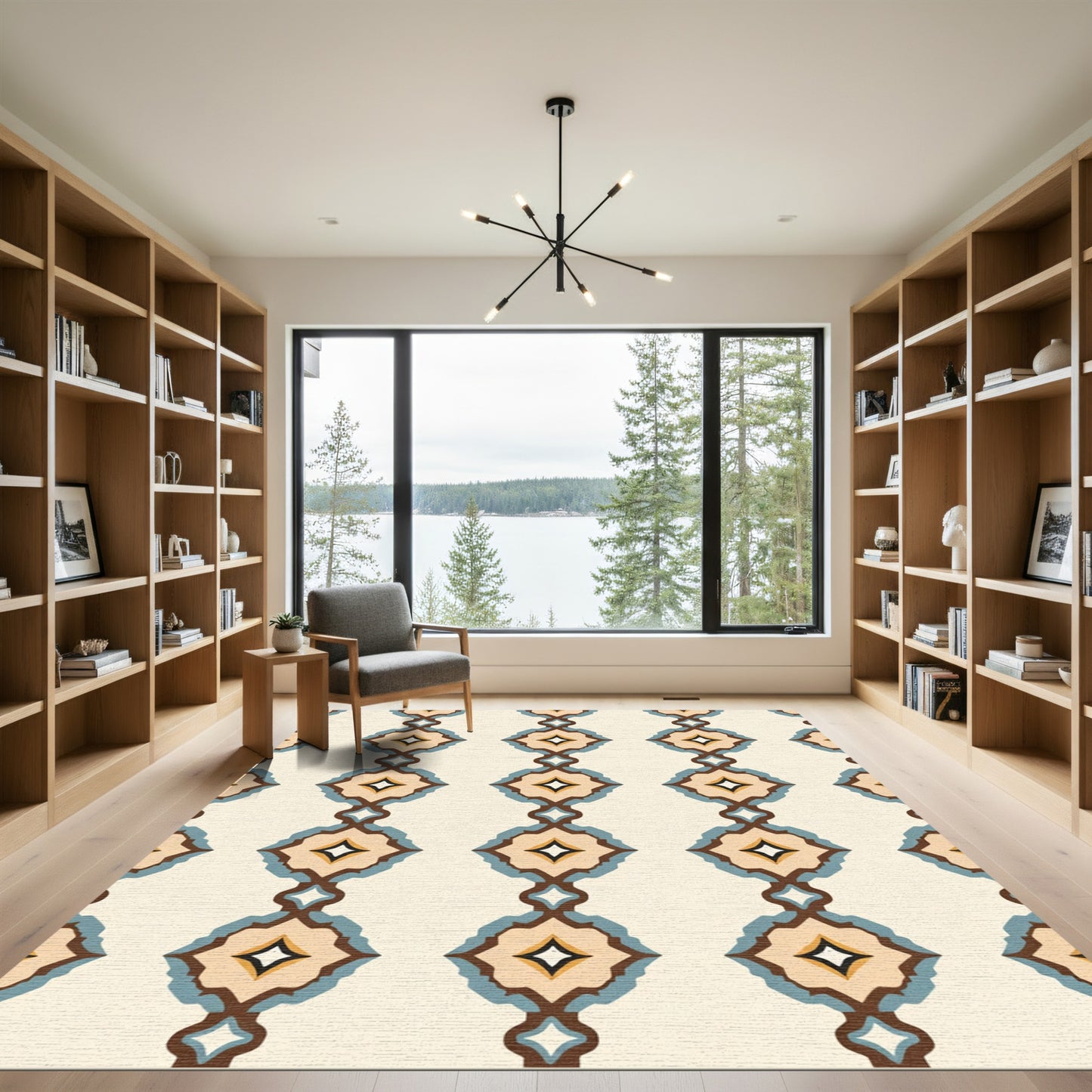 Brown Blue Diamond Medallion Serene Rug