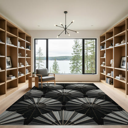 Dark Gray Fan Medallion Rug